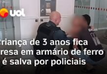 Veja Vídeo – Criança de 3 anos fica presa em armário em agência bancária e é salva por policiais no MS
