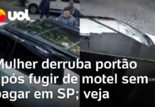 Veja Vídeo – Mulher foge de motel sem pagar, derruba portão, bate em carros e é presa em SP