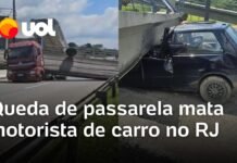 Veja Vídeo – Caminhão derruba passarela e mata motorista de carro em rodovia no Rio; veja