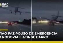 Veja Vídeo – Avião atinge carro em rodovia nos EUA durante pouso de emergência; veja