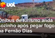 Veja Vídeo – Ônibus em chamas anda sozinho e causa interdição completa na Fernão Dias, em MG