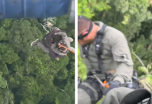 Policial usa técnica de rapel para resgatar homem isolado em mata fechada