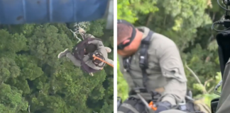 Policial usa técnica de rapel para resgatar homem isolado em mata fechada