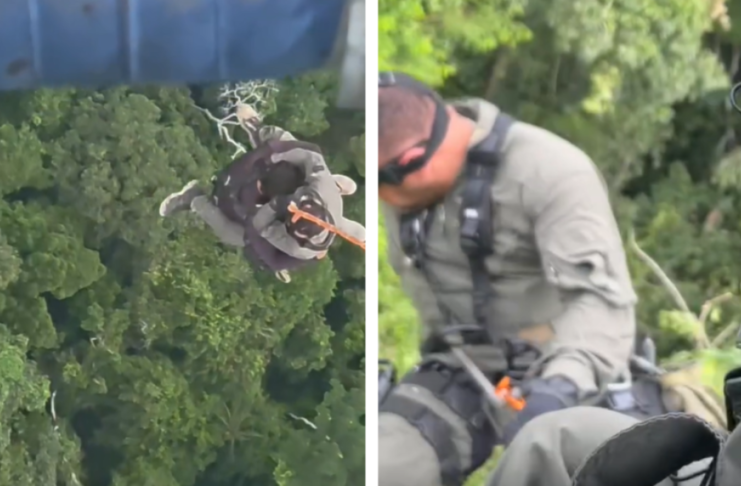 Policial usa técnica de rapel para resgatar homem isolado em mata fechada