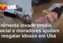 Veja Vídeo – Enchente invade prédio social e moradores ajudam a resgatar idosos em Ubá (MG)
