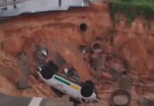 Veja Vídeo – Duas motos e um carro são “engolidos” por cratera no Ceará; um homem morreu
