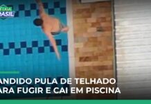 Veja Vídeo – Ladrão se joga do telhado, cai em piscina e é preso após perseguição no interior de SP