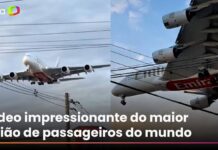 Veja Vídeo – ‘Lá vem o monstro’: Airbus A380 impressiona morador ao se aproximar para pouso
